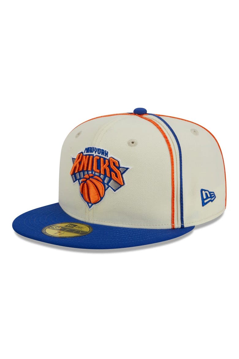 Men's New Era Cream/Blue New York Knicks Piping 2-Tone 59FIFTY Fitted Hat, Main, color, Cream