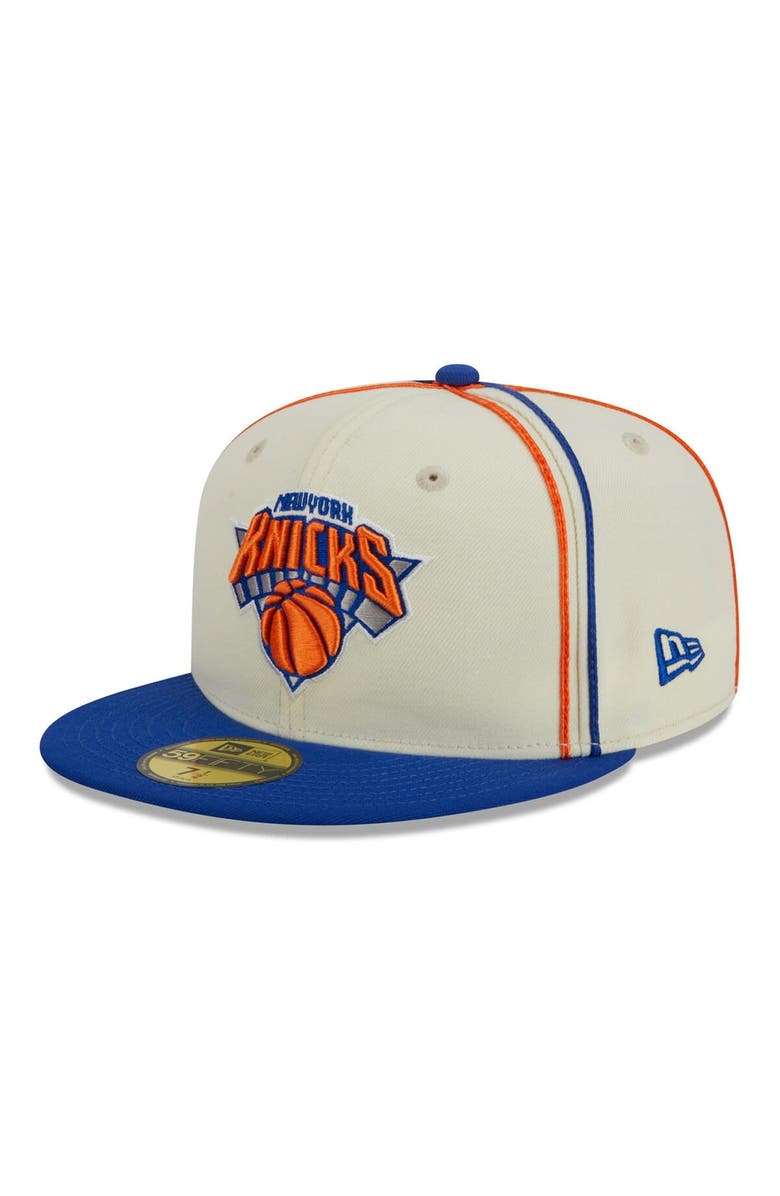 New Era Men's New Era Cream/Blue New York Knicks Piping 2-Tone 59FIFTY Fitted Hat, Main, color, 
