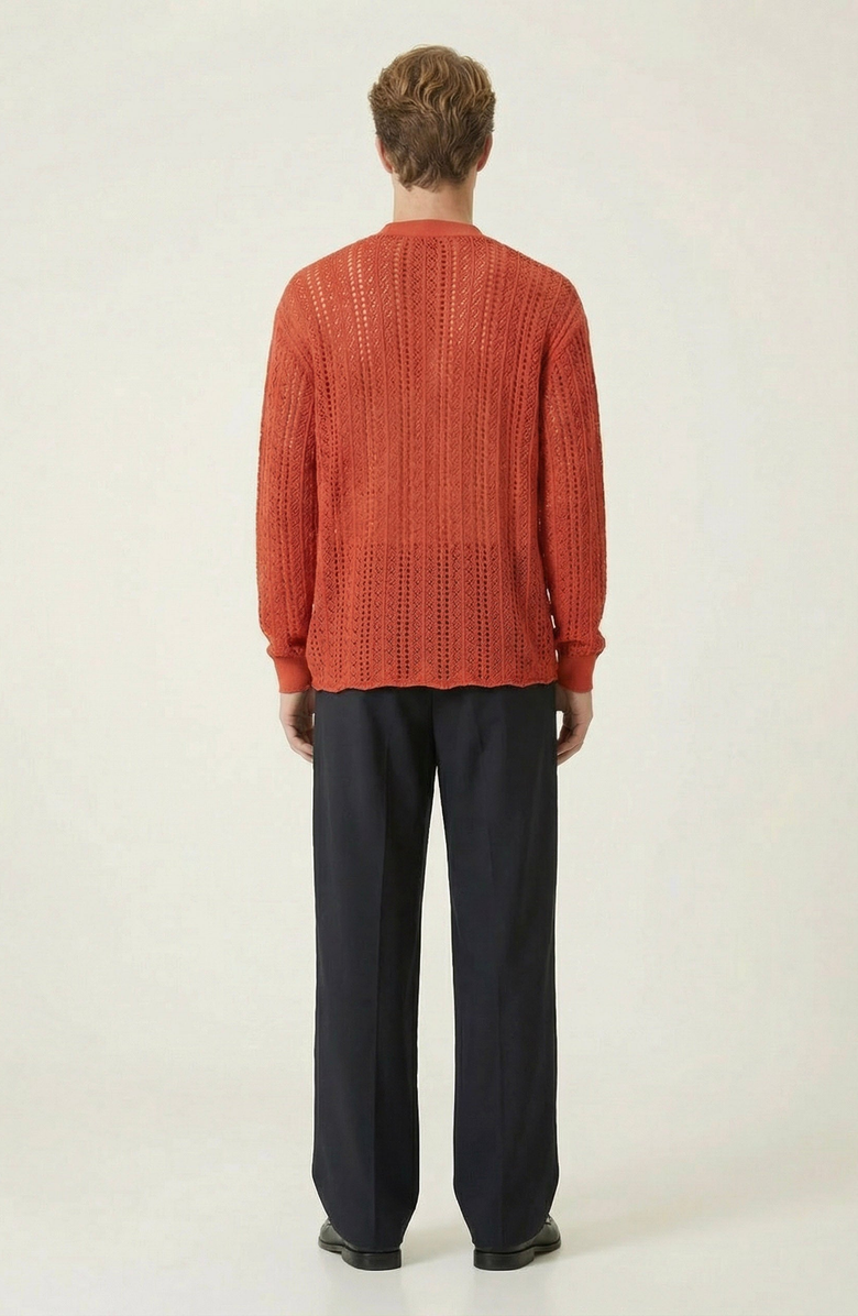 Modenaire Open Knit Textured Cardigan, Alternate, color, Rust Orange