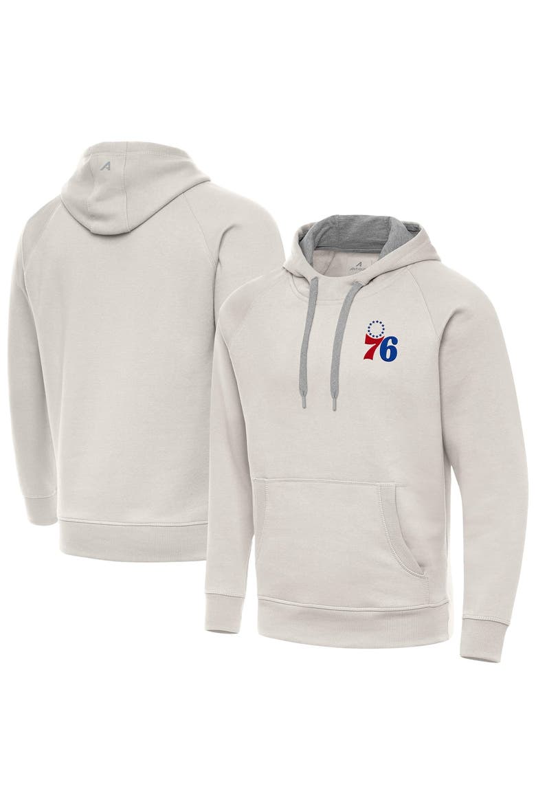 Men's Antigua Cream Philadelphia 76ers Victory Pullover Hoodie, Main, color, Cream