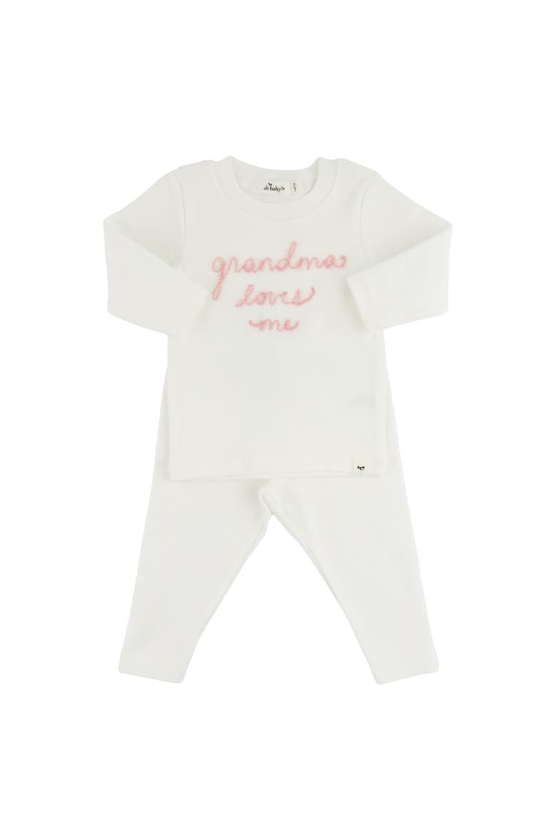 Grandma Loves Me Pink Embroidered Two Piece Set, Main, color, Cream