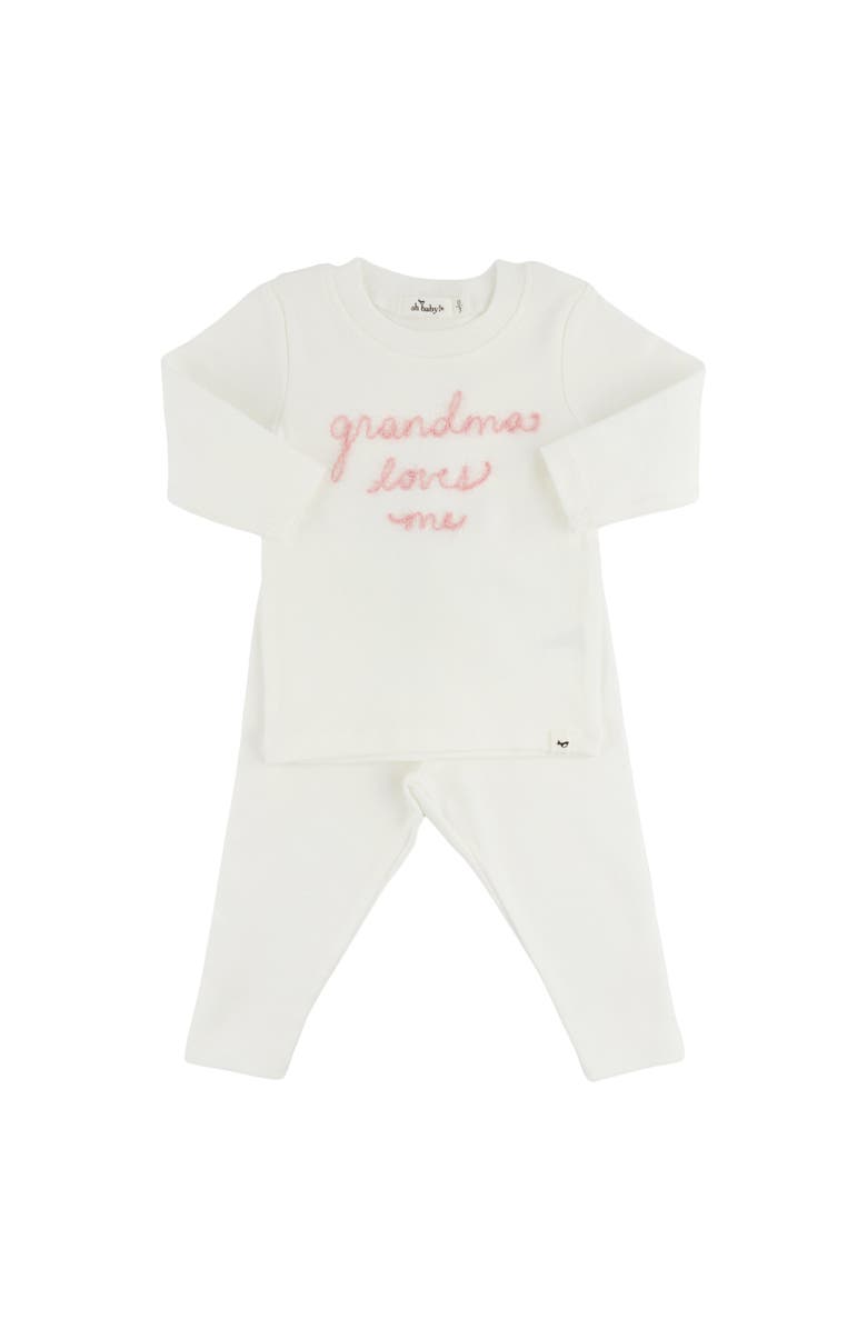 oh baby! Grandma Loves Me Pink Embroidered Two Piece Set, Main, color, Cream