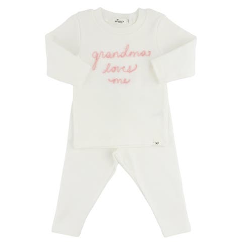 Grandma Loves Me Pink Embroidered Two Piece Set (Baby)