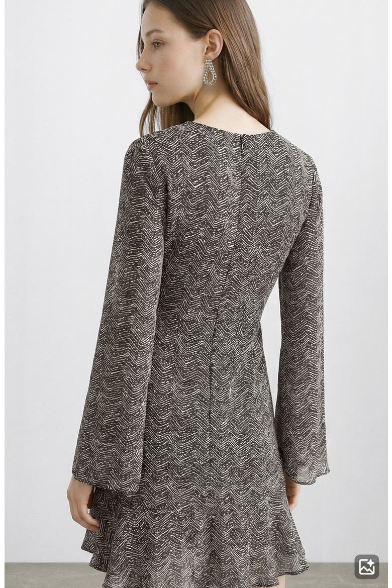 Print Long Sleeve Minidress, Alternate, color, CHARCOAL