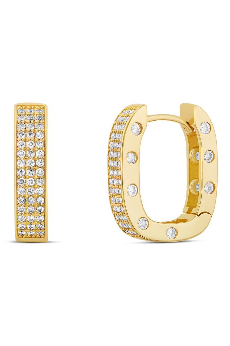 Pavé Chunky Horseshoe Hoop Earrings, Main, color, GOLD
