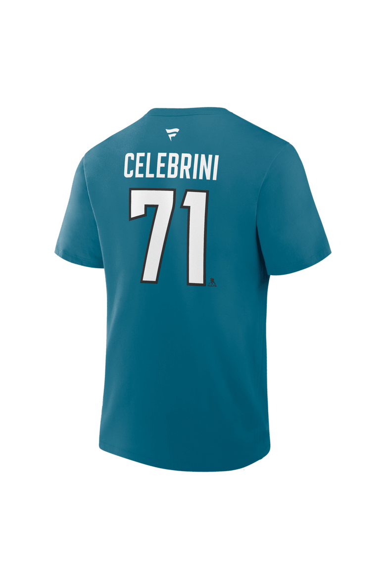 Men's Fanatics Macklin Celebrini Teal San Jose Sharks Authentic Stack Name & Number T-Shirt, Alternate, color, Teal