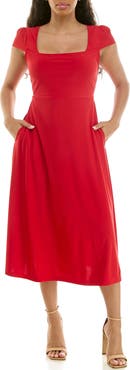 Nina Leonard Cap Sleeve Fit & Flare Dress