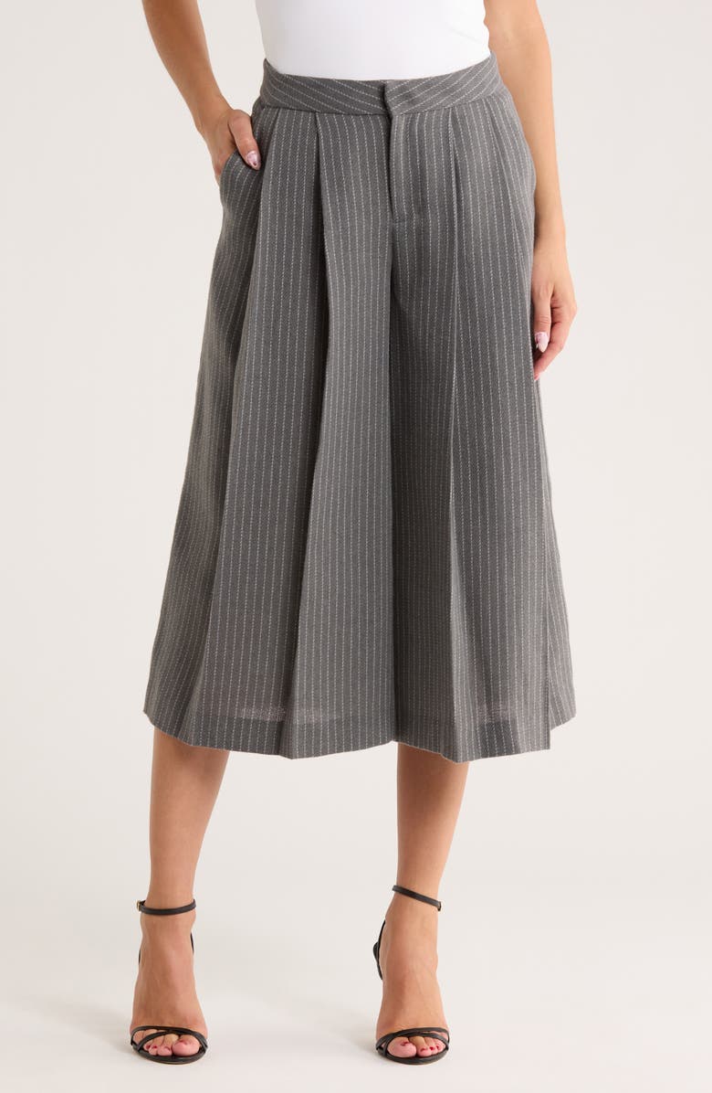 L'AGENCE Mahalia Pinstripe Wide Leg Culotte Pants, Main, color, Grey/ Ivory Pinstripe