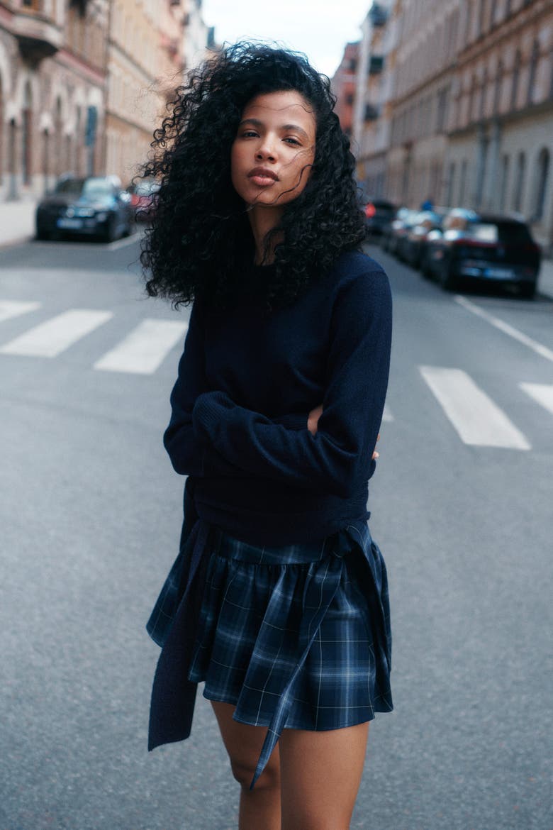 Tie-Detail Sweater, Alternate, color, Navy blue