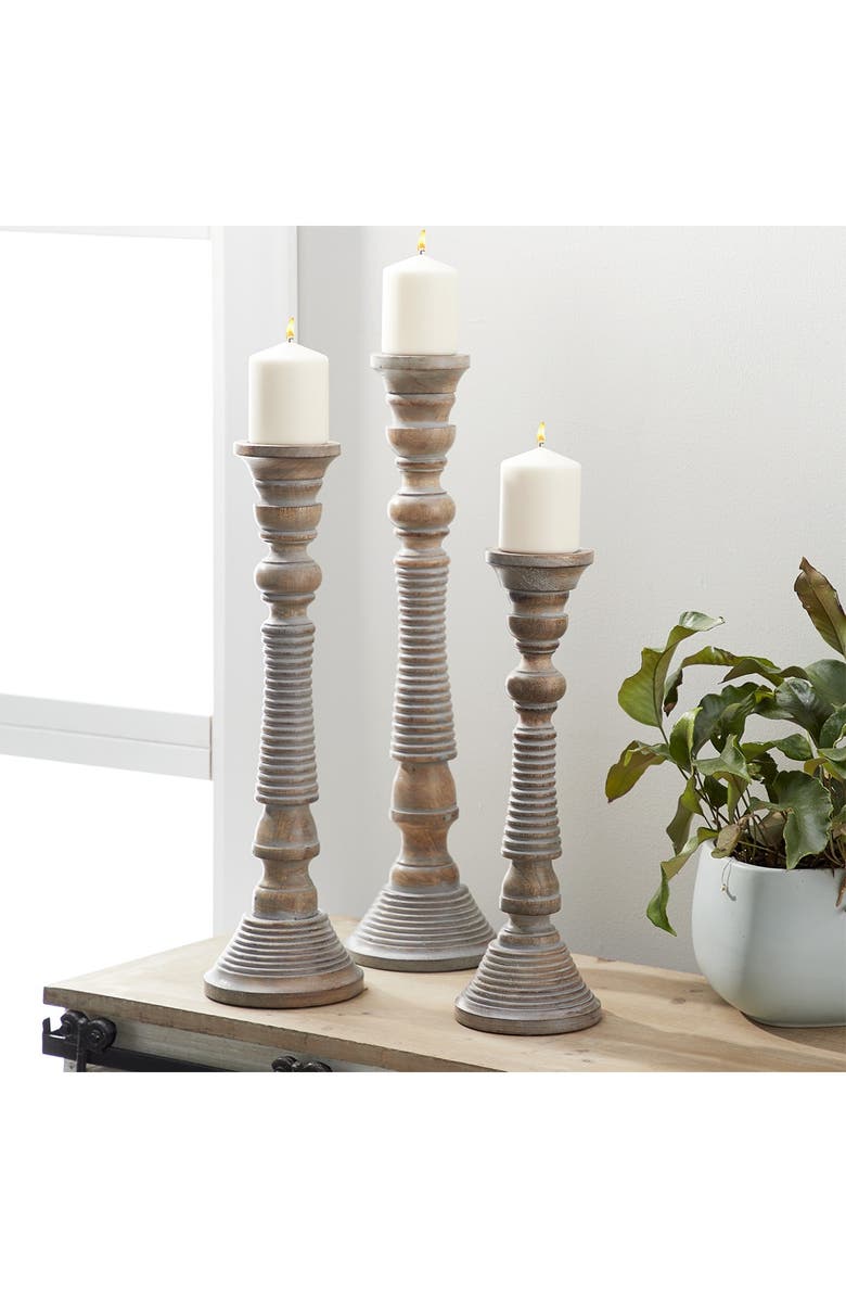 SONOMA SAGE HOME Traditional Style Turned Column Gray Wood Candlesticks - Set of 3, Alternate, color, 