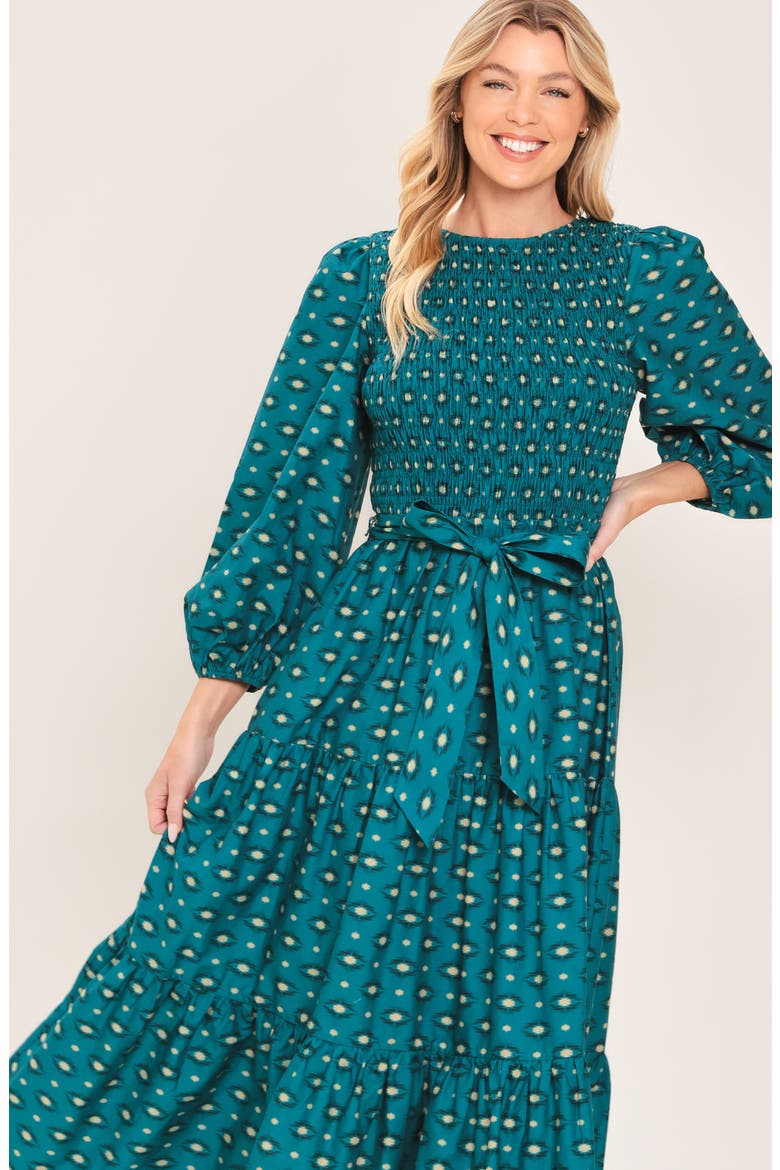 Long Sleeve Tiered Cotton Maxi Dress, Alternate, color, TEAL