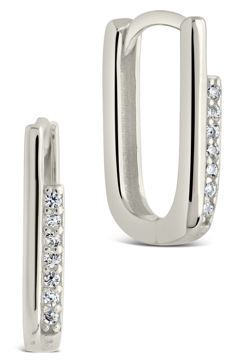 CZ Pavé Hoop Earrings, Main, color, SILVER