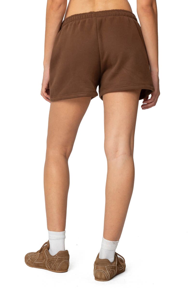 EDIKTED So Sporty Sweat Shorts, Alternate, color, Brown