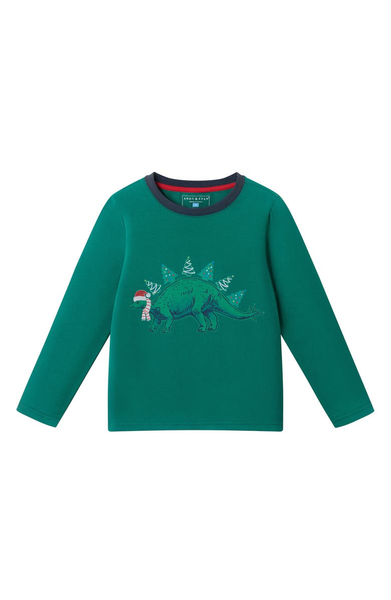 Andy & Evan Kids' Holiday Long Sleeve T-Shirt, Main, color, Green Dino