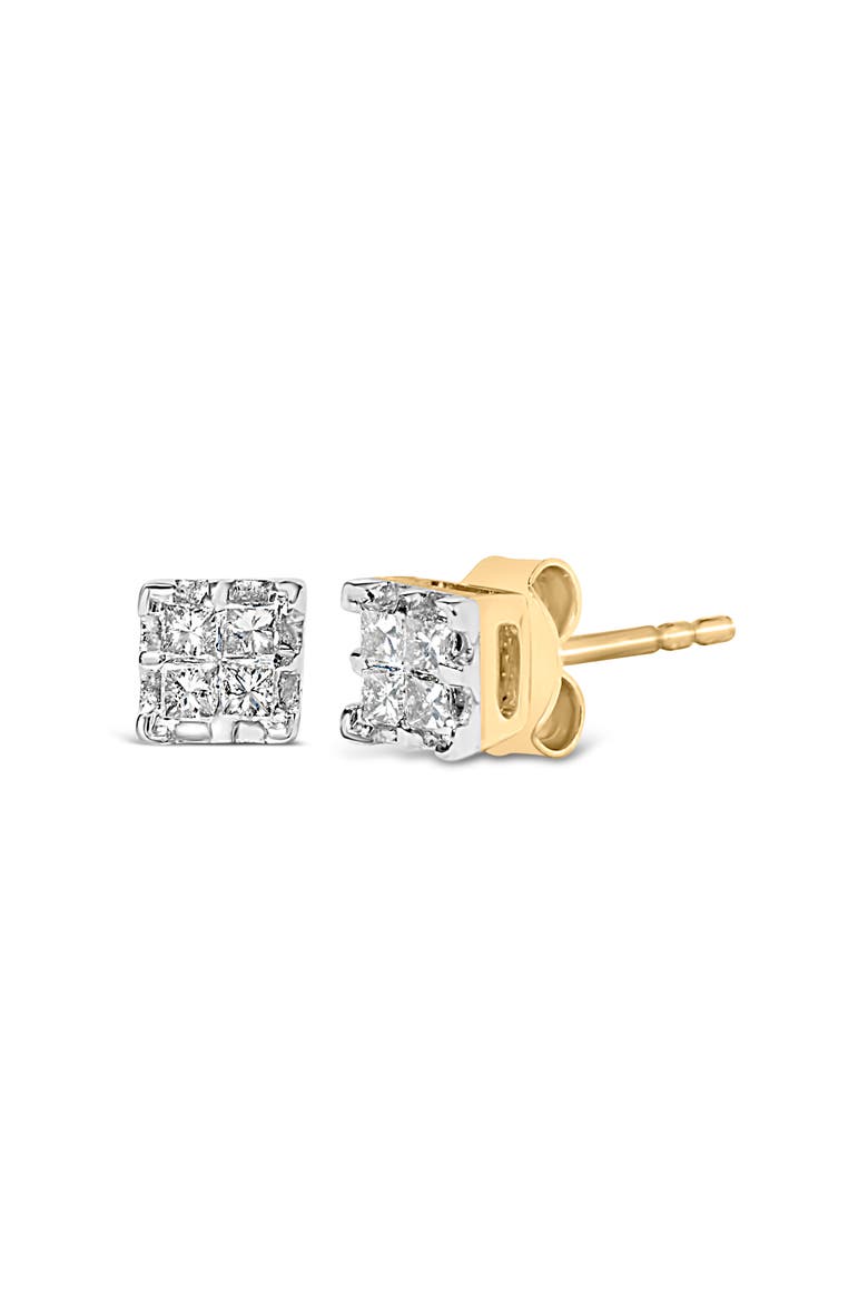 10k Yellow Gold Princess Diamond Quad Stud Earrings, Alternate, color, Yellow