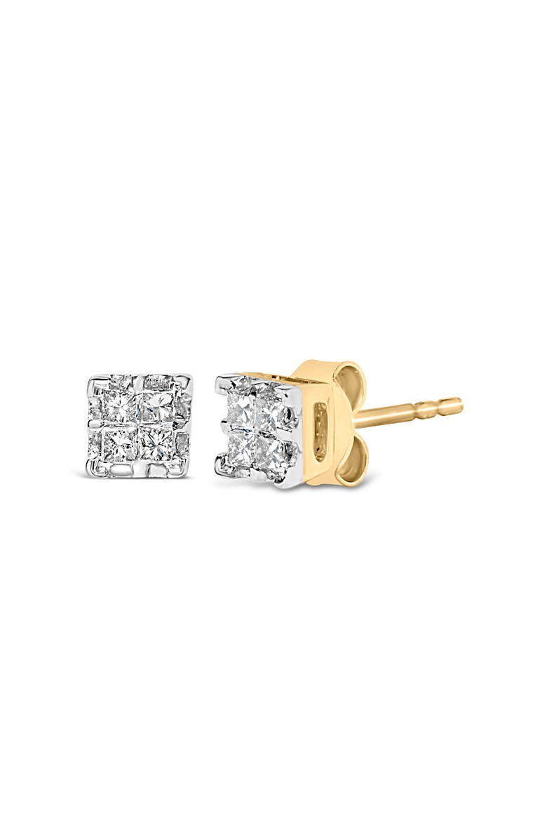 Haus of Brilliance 10k Yellow Gold Princess Diamond Quad Stud Earrings, Alternate, color, Yellow