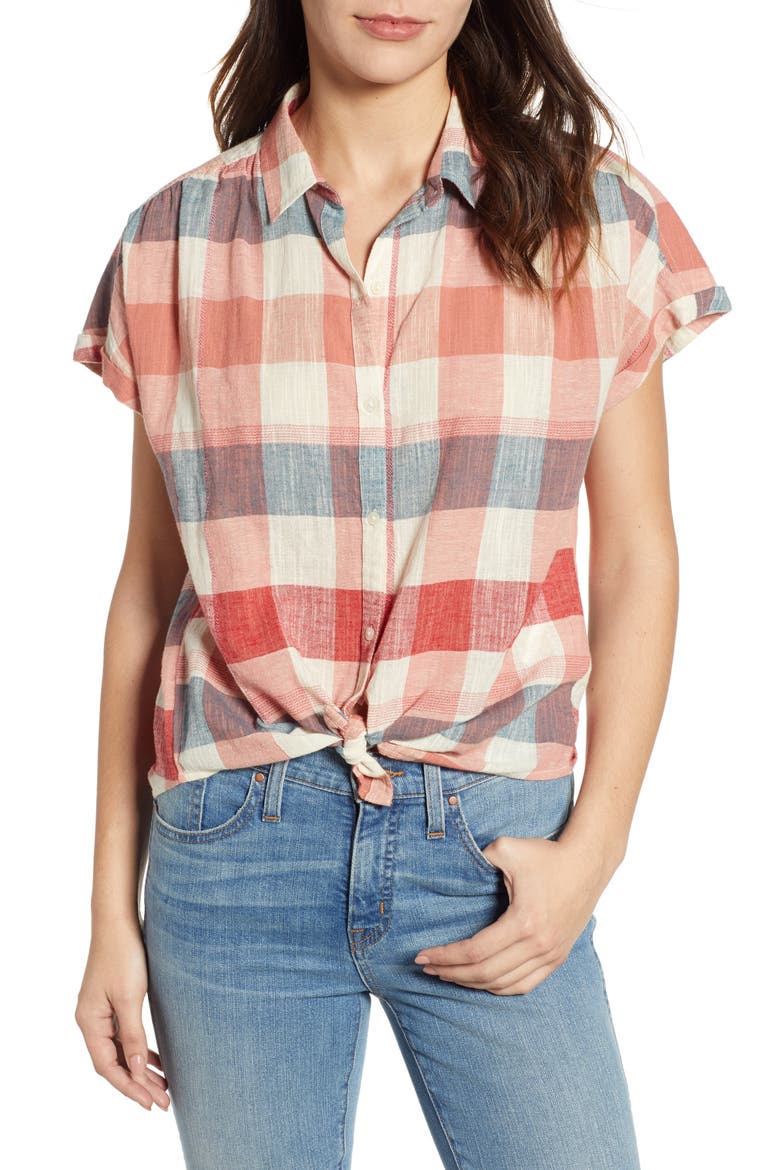 Plaid Short Sleeve Shirt, Main, color, RED MULTI