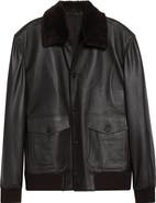 Thom Sweeney Leather Bomber Jacket with Genuine Shearling Collar