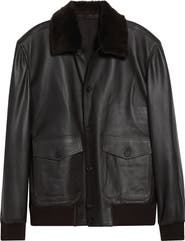 Thom Sweeney Leather Bomber Jacket with Genuine Shearling Collar
