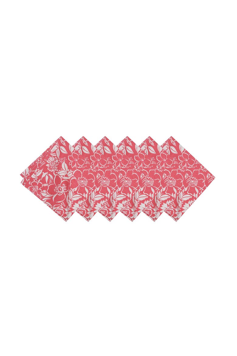 Pink Hibiscus 100% Set of 6 Cloth Napkins, Main, color, red
