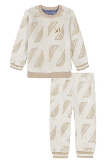 Nautica Babies' Sail Print Velour Sweater & Pants Set In Neutral