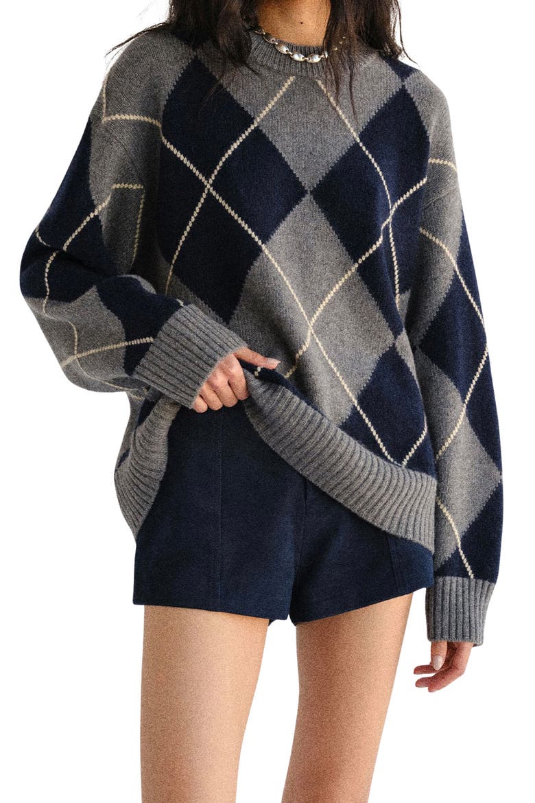 Cove Oversize Recycled Cashmere & Wool Sweater, Main, color, THUNDER MULTI ARGYLE