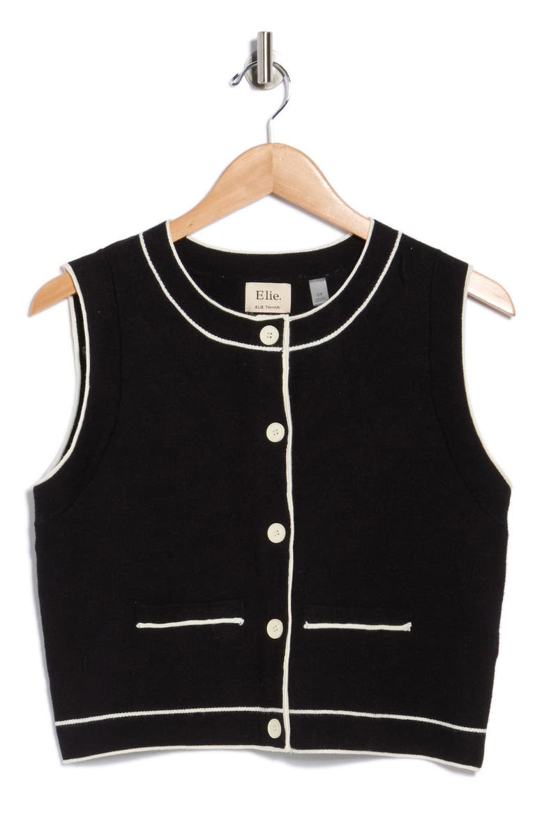 Button-Up Sweater Vest, Alternate, color, BLACK/ IVORY