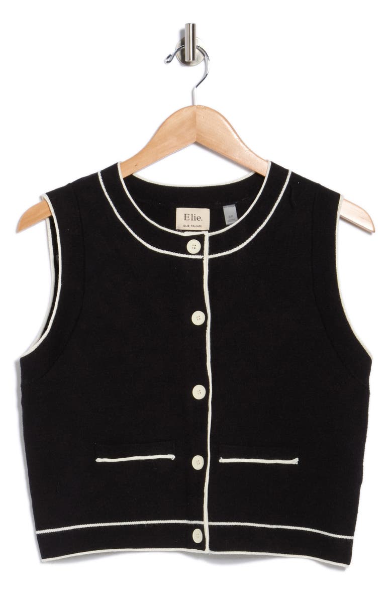 ELIE ELIE TAHARI Button-Up Sweater Vest, Alternate, color, Black/ Ivory