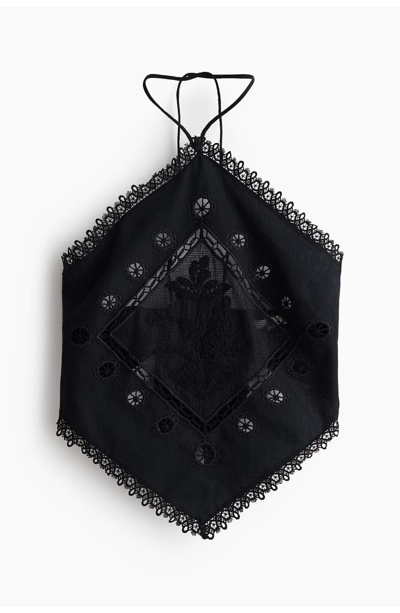 H&M Lace-detail Halterneck Top, Main, color, Black
