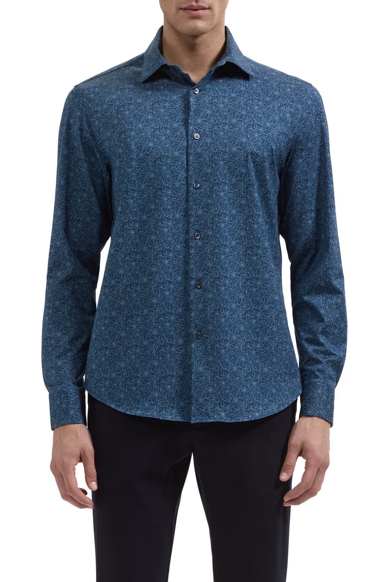 James OoohCotton® Flower Print Button-Up Shirt, Main, color, INDIGO