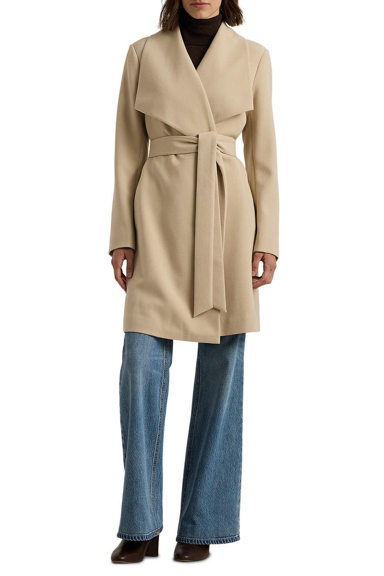 Drape Front Crepe Jacket, Main, color, EXPLORER SAND