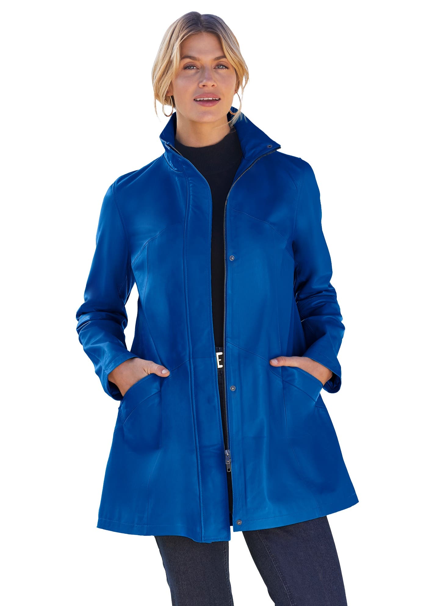 A-Line Zip Front Leather Jacket - image 5