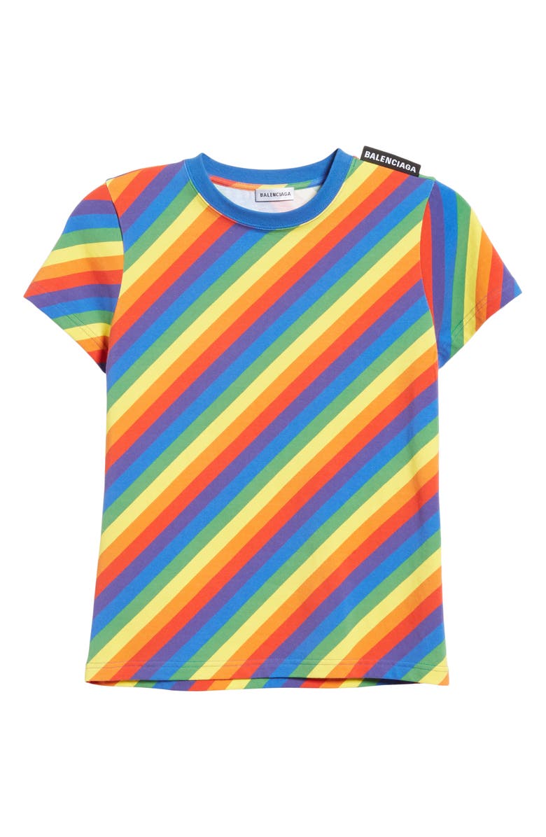 Balenciaga Rainbow Stripe Jersey Tee, Alternate, color,