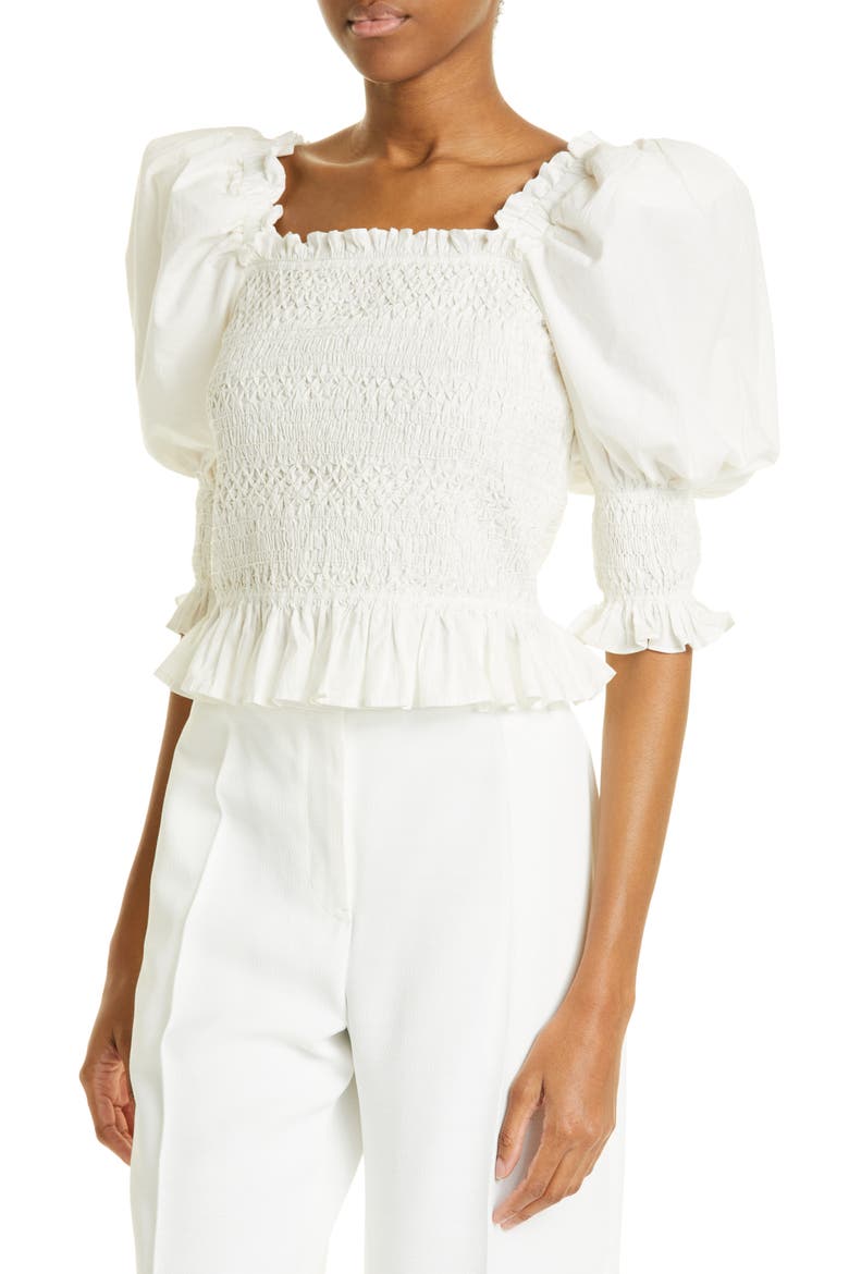 Simona Puff Sleeve Smocked Top, Alternate, color, WHITE