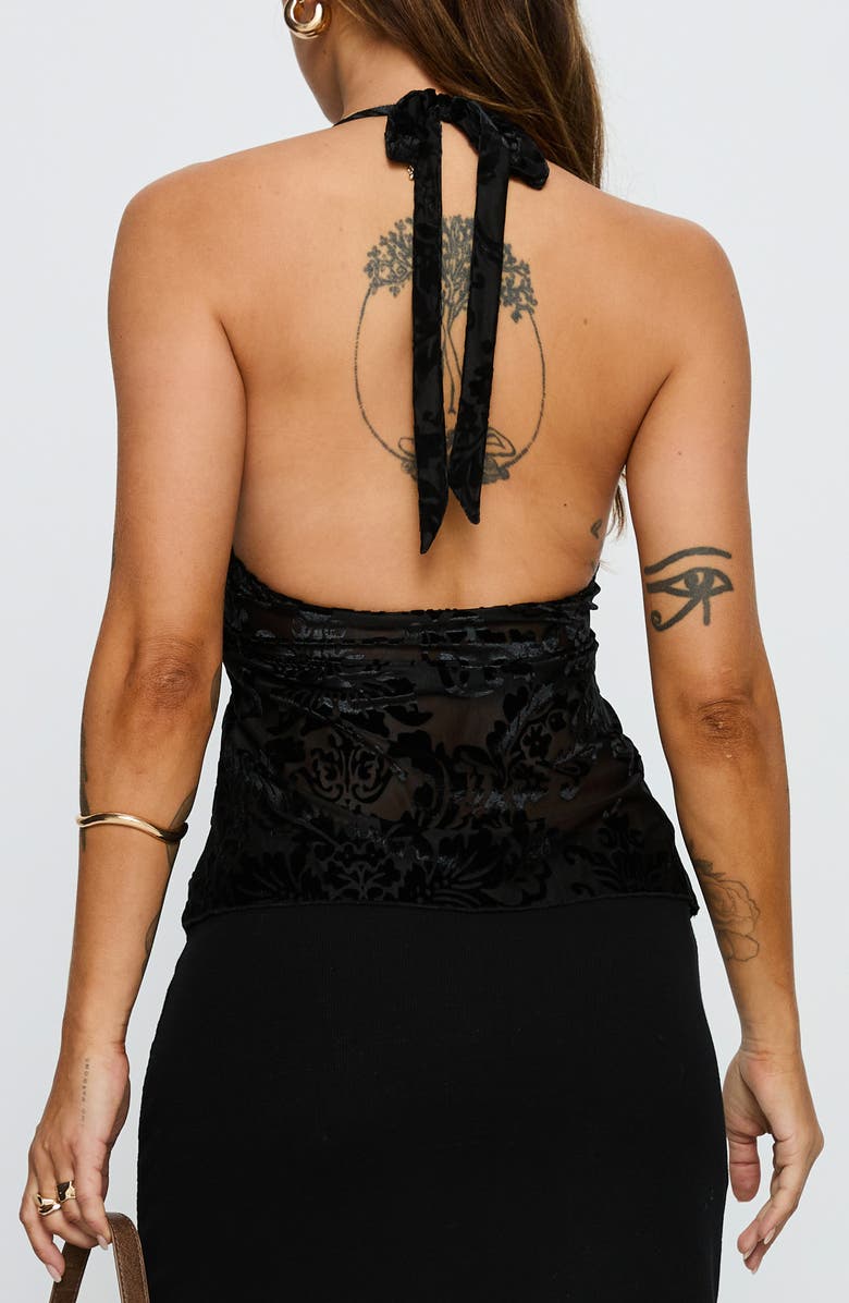 Princess Polly Velvet Burnout Babydoll Halter Top, Alternate, color, Black