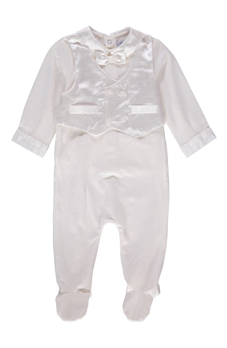 Carriage Boutique Elegant Christening Romper & Newsboy Cap Set, Alternate, color, White