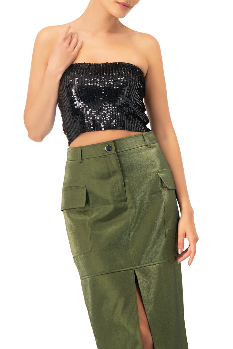 Sequin Tube Top, Alternate, color, Black