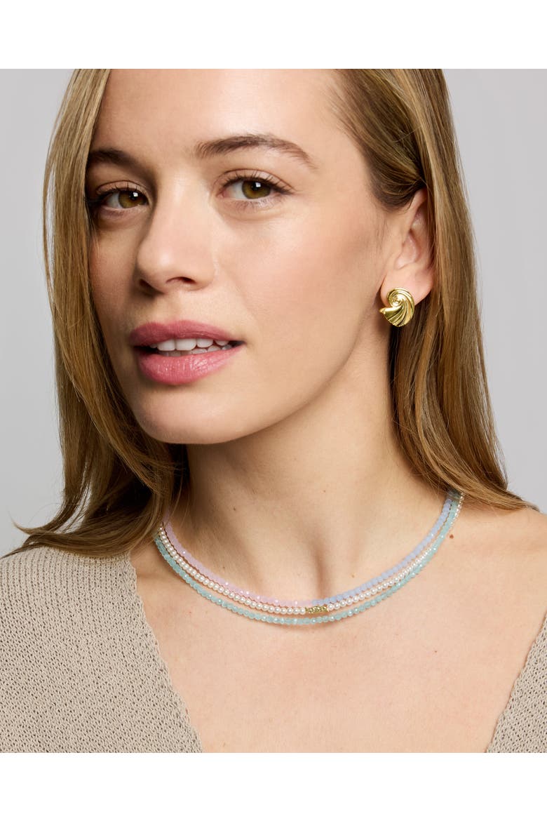 Waterproof Layered Beaded Necklace, Alternate, color, Gold