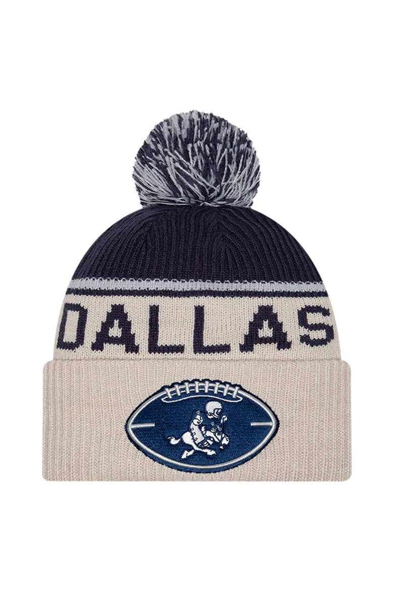 Men's New Era Stone Dallas Cowboys NFL Sideline Historic Cuffed Knit Hat with Pom, Main, color, Stone