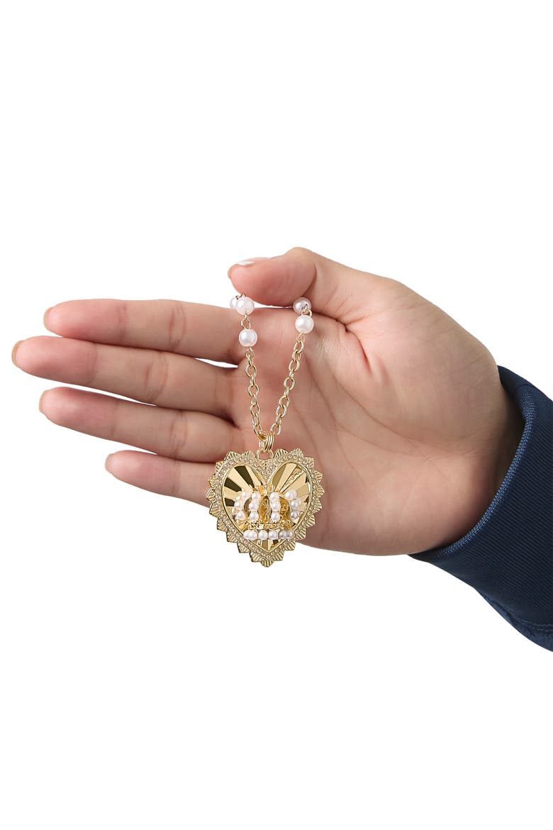 Heart Crown Necklace, Gold-Tone with Pearl Accent, Alternate, color, Gold Tone