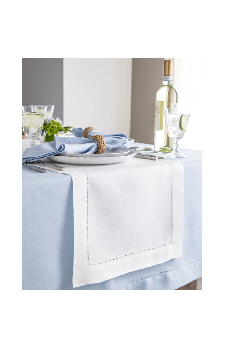 Linen Table Runner - Classic Hemstitch, Alternate, color, White