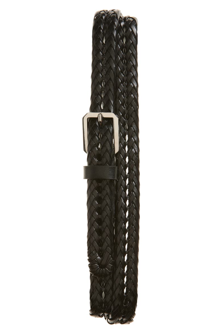 Braided Leather Belt, Main, color, BLACK