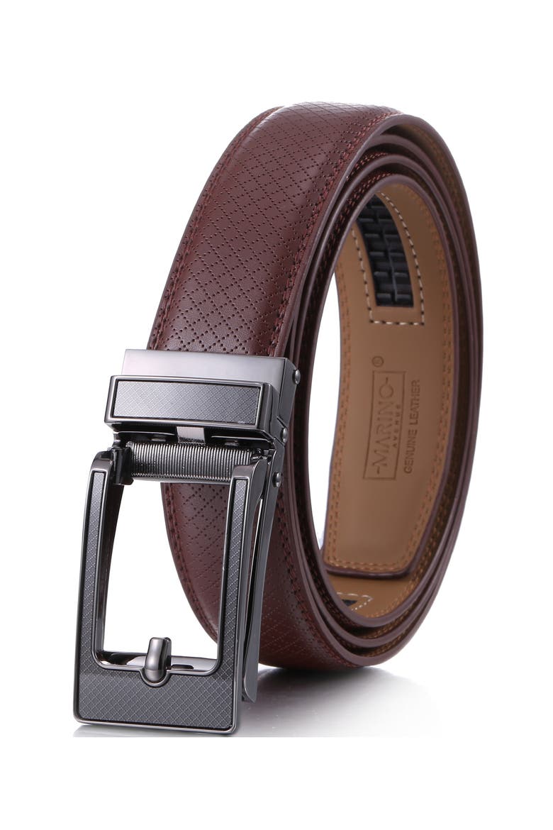 Crosshatch Leather Adjustable Ratchet Belt, Alternate, color, Umber