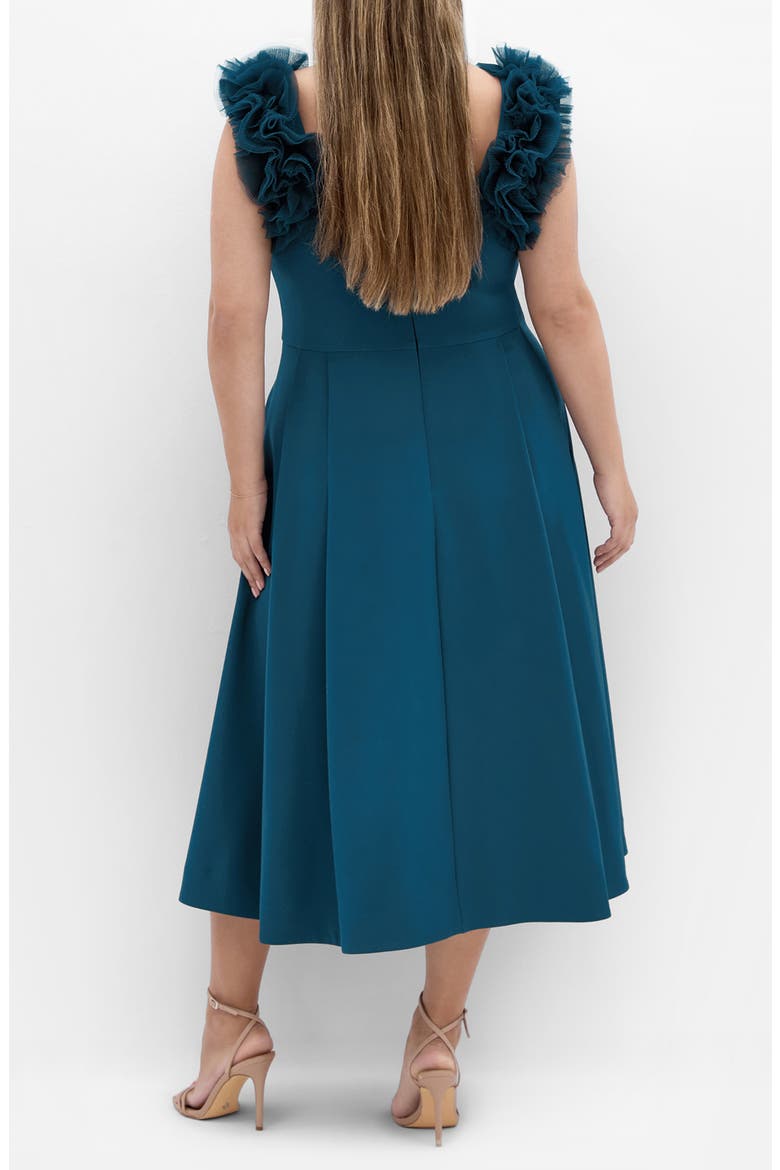 Roselyn Tulle Detail Midi Dress, Alternate, color, PEACOCK
