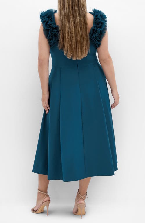 City Chic Roselyn Tulle Detail Midi Dress In Blue