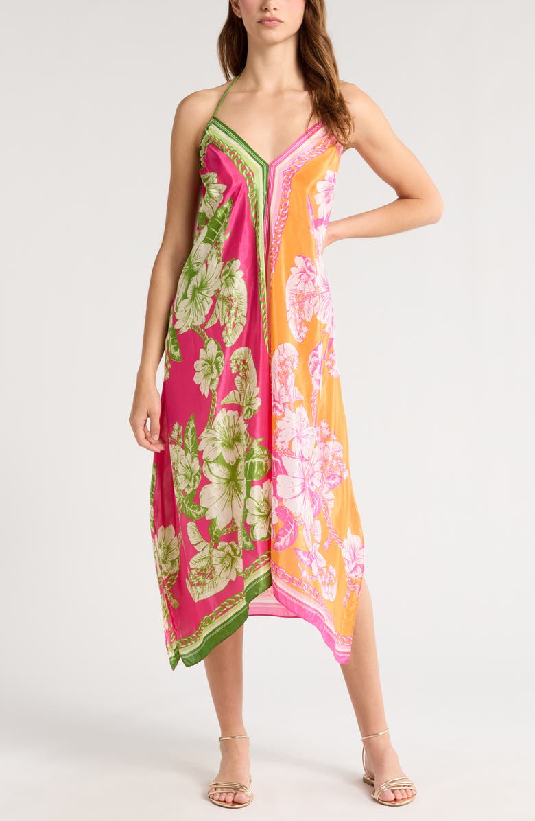 FARM Rio Floral Elegance Scarf Print Halter Cover-Up Dress, Main, color,