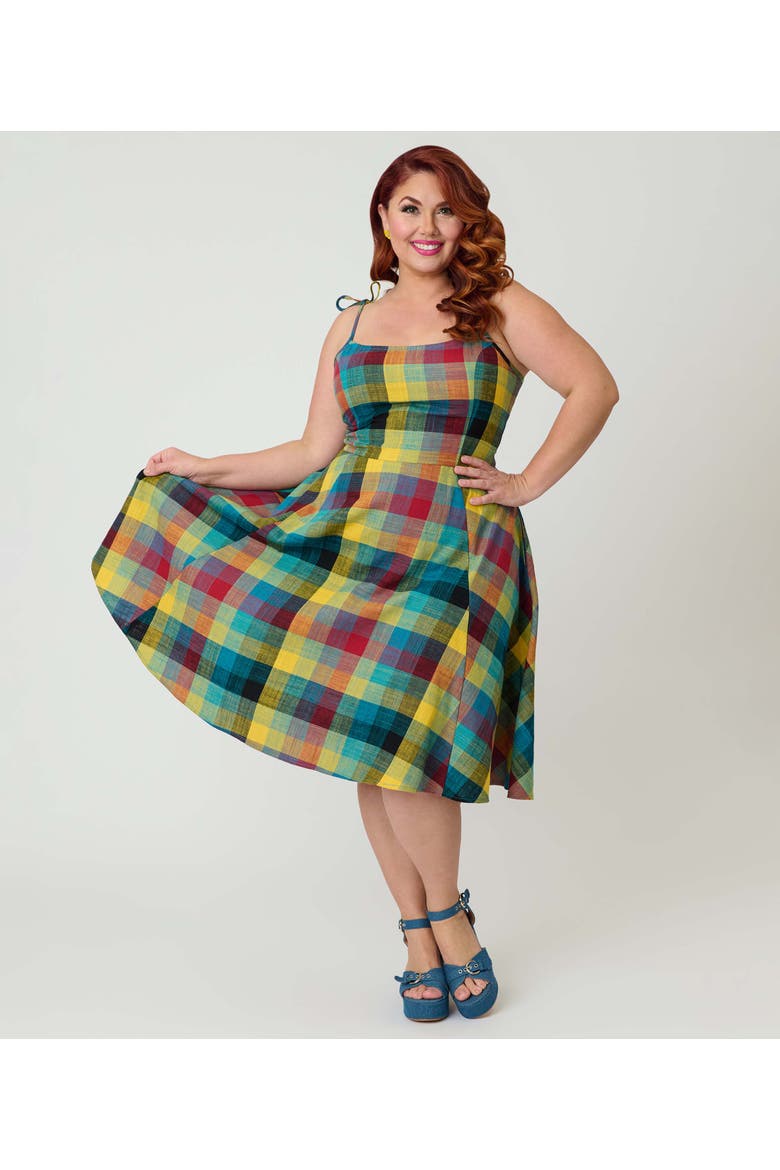 Plus Size 1950s Bobbie Swing Dress, Alternate, color, Green Multi Plaid