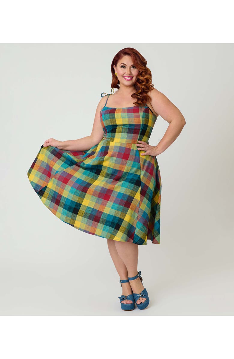 Unique Vintage Plus Size 1950s Bobbie Swing Dress, Alternate, color, Green Multi Plaid