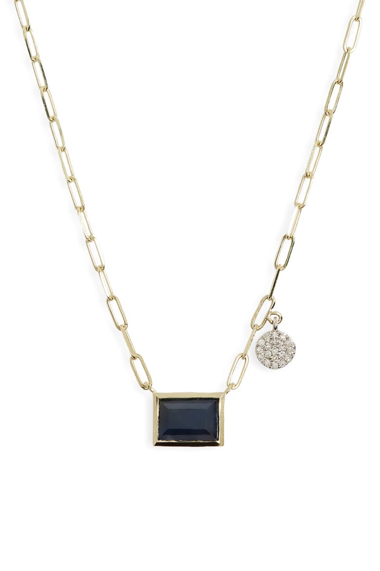 Sapphire Pendant & Diamond Charm Necklace, Main, color, BLUE