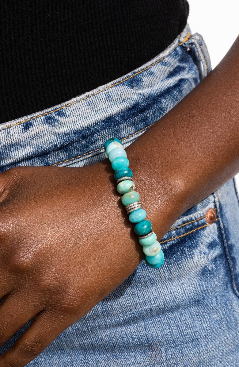 Sheryl Lowe Blue Mix Bead Bracelet with 5 Diamond Rondelles, Alternate, color,